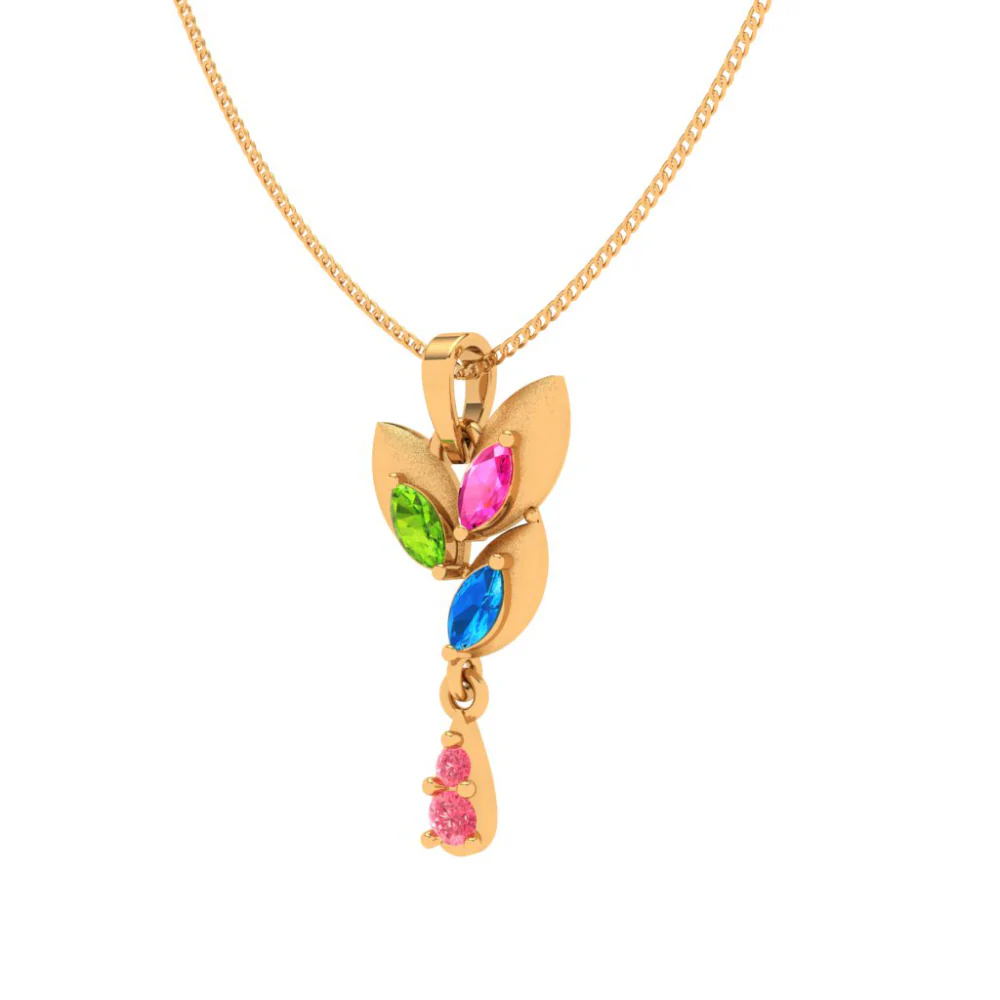 22k Multi-coloured Floral Featured Gold Pendant - Image 5