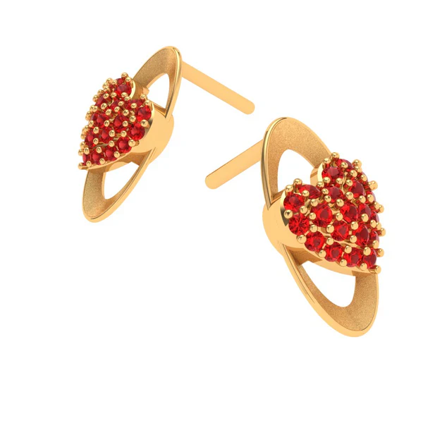 22k Oval Shaped Heart Themed Gold Earring For Women - Image 2