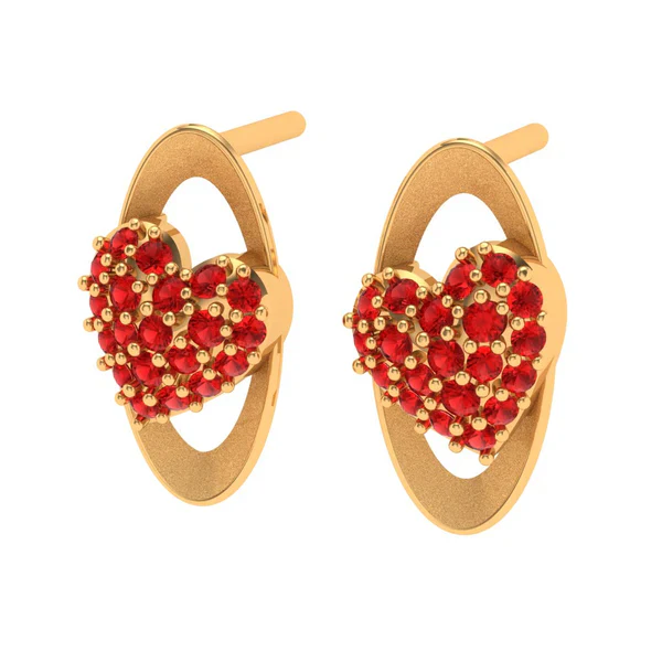 22k Oval Shaped Heart Themed Gold Earring For Women - Image 4