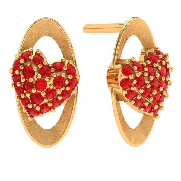 22k Oval Shaped Heart Themed Gold Earring For Women - Image 6