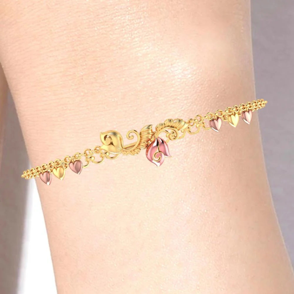 22k Pink Flower Chain Gold Bracelet - Image 6