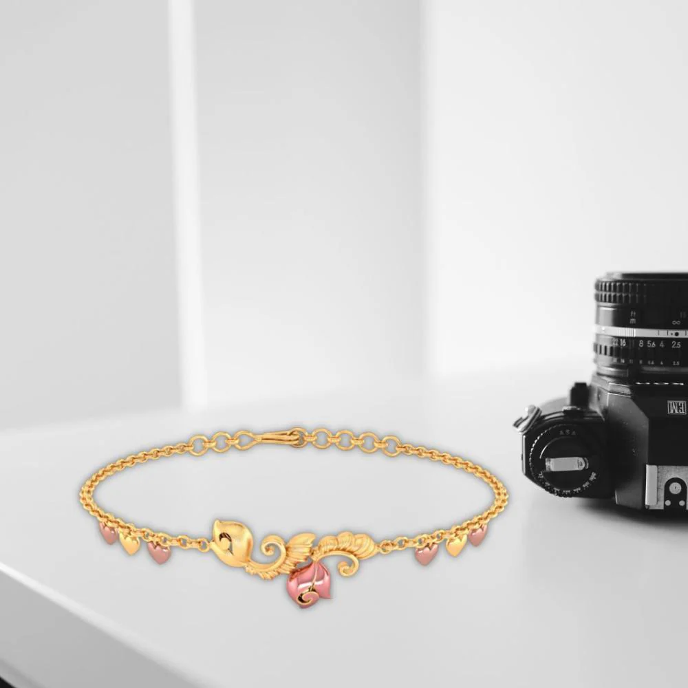 22k Pink Flower Chain Gold Bracelet - Image 7