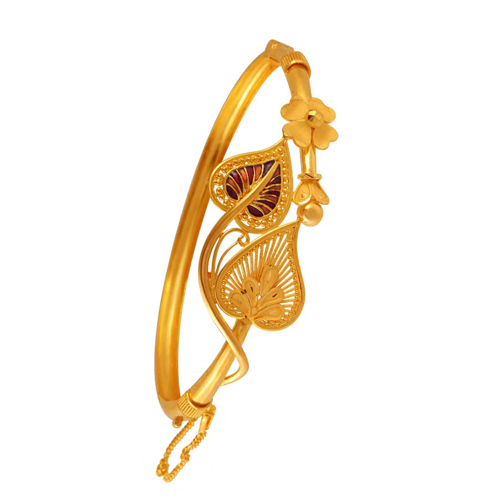 22k Precious Gold Bangles With Two Paans & Flower Shape Details - Image 2