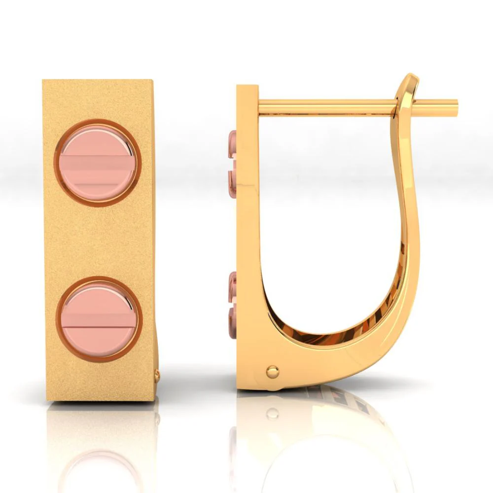 22k Rectangular Gold Earrings Featuring Two Dots Of Yellow Gold Hue - Image 2