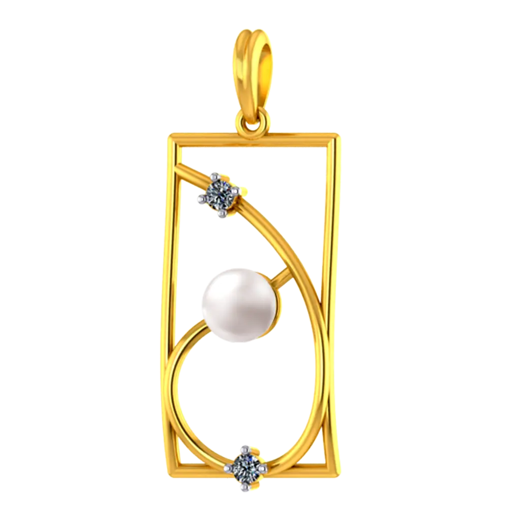 22k Rectangular Gold Pendant With Unique Design And A Pearl - Image 2