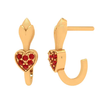 22k Red Stone Studded Latest Design Yellow Gold Earrings - Image 2