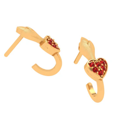 22k Red Stone Studded Latest Design Yellow Gold Earrings - Image 5