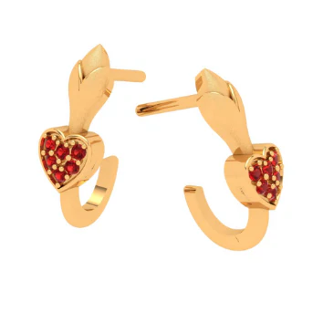 22k Red Stone Studded Latest Design Yellow Gold Earrings - Image 6