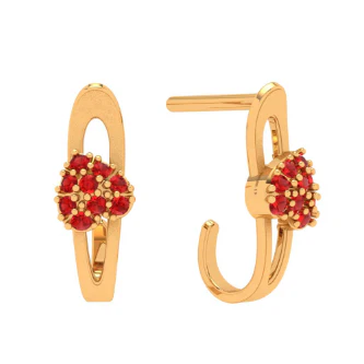 22k Red Stone Studded Partywear Yellow Gold Earring - Image 2