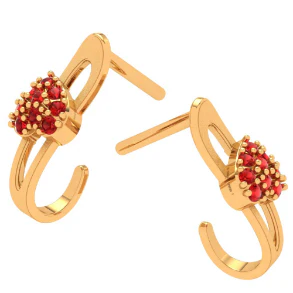 22k Red Stone Studded Partywear Yellow Gold Earring - Image 3
