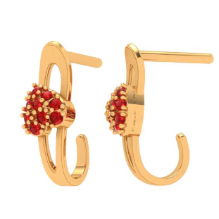 22k Red Stone Studded Partywear Yellow Gold Earring - Image 4