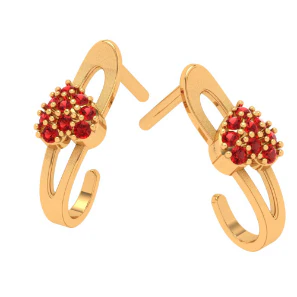 22k Red Stone Studded Partywear Yellow Gold Earring - Image 6