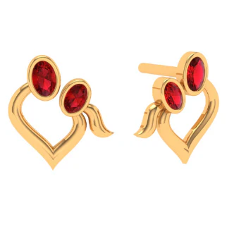22k Red Stone Studded Yellow Gold Earring With Exclusive Design - Image 2