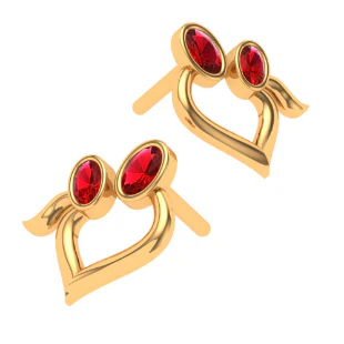 22k Red Stone Studded Yellow Gold Earring With Exclusive Design - Image 5