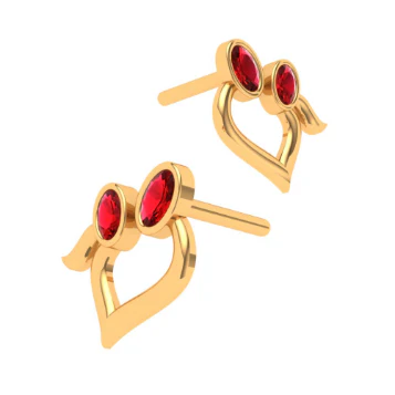 22k Red Stone Studded Yellow Gold Earring With Exclusive Design - Image 6
