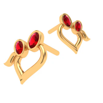 22k Red Stone Studded Yellow Gold Earring With Exclusive Design - Image 7