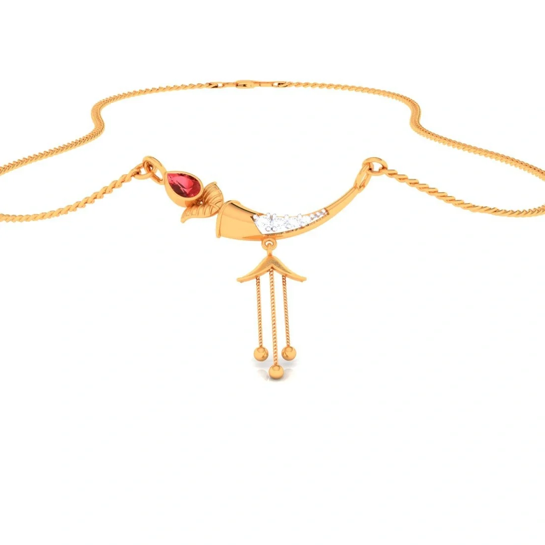 22k Red Stone With Ball Drop Gold Pendant - Image 2