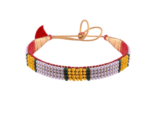 22k Refined Tushi Gold & Pearl Choker With Green Beads - Image 2