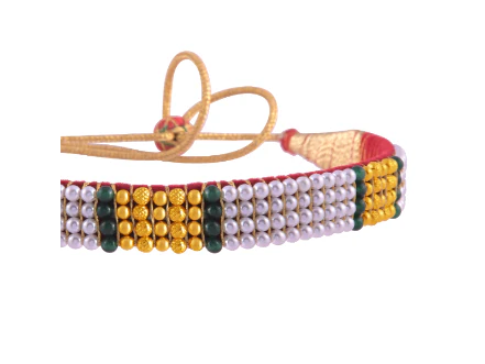 22k Refined Tushi Gold & Pearl Choker With Green Beads - Image 3