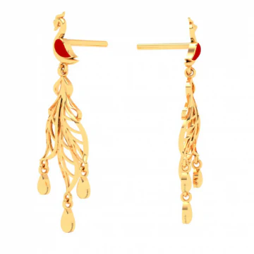 22k Royal Peacock Shaped Gold Earrings With Red Wings From Mugdhaa Collection - Image 2