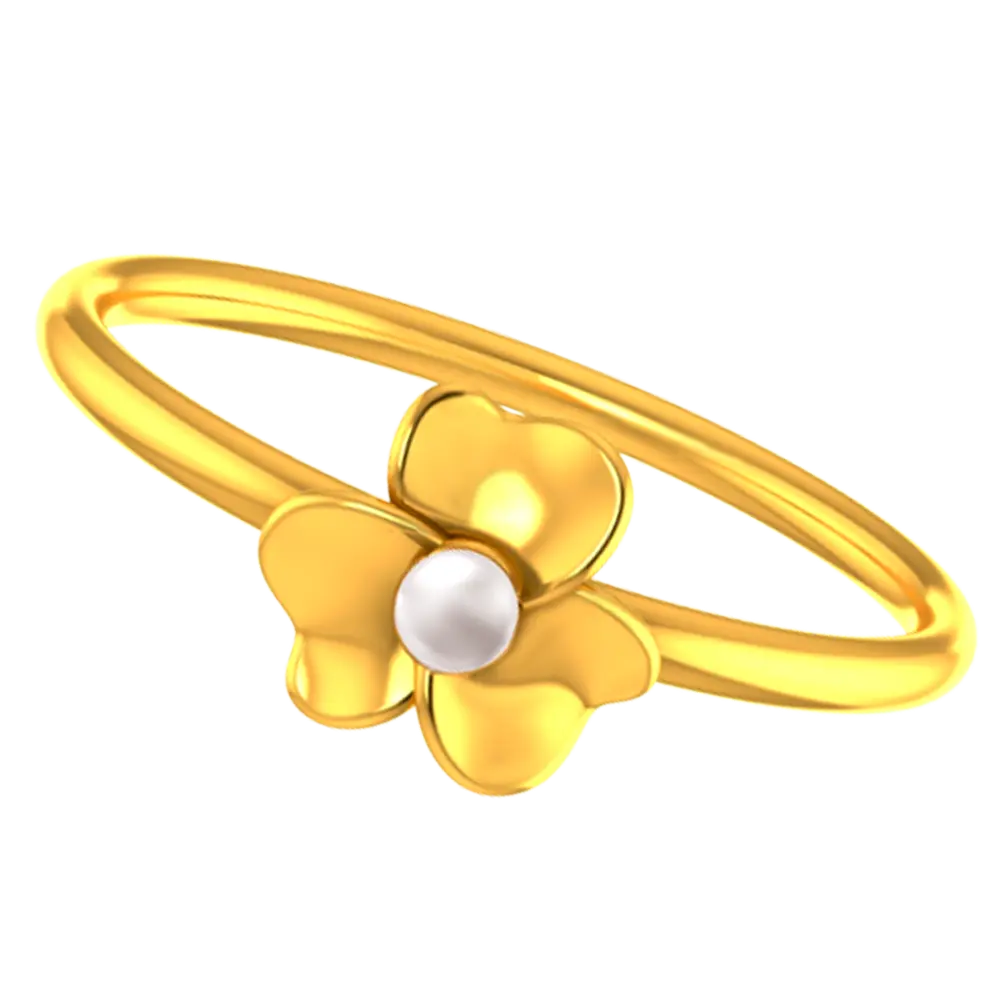 22k Solid Gold Ring With A Floral Design And Pearl Detailing - Image 2