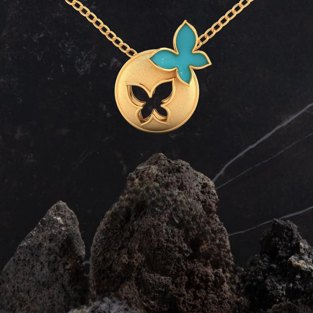 22k Spherical Gold Pendant Adorned With A Butterfly On Top And A Hollowed-out Butterfly In The Center - Image 7