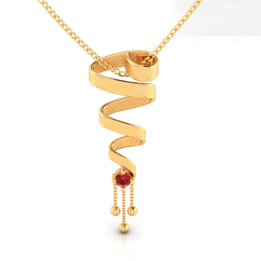 22k Spiral Gold Earrings With Unique Red Stone