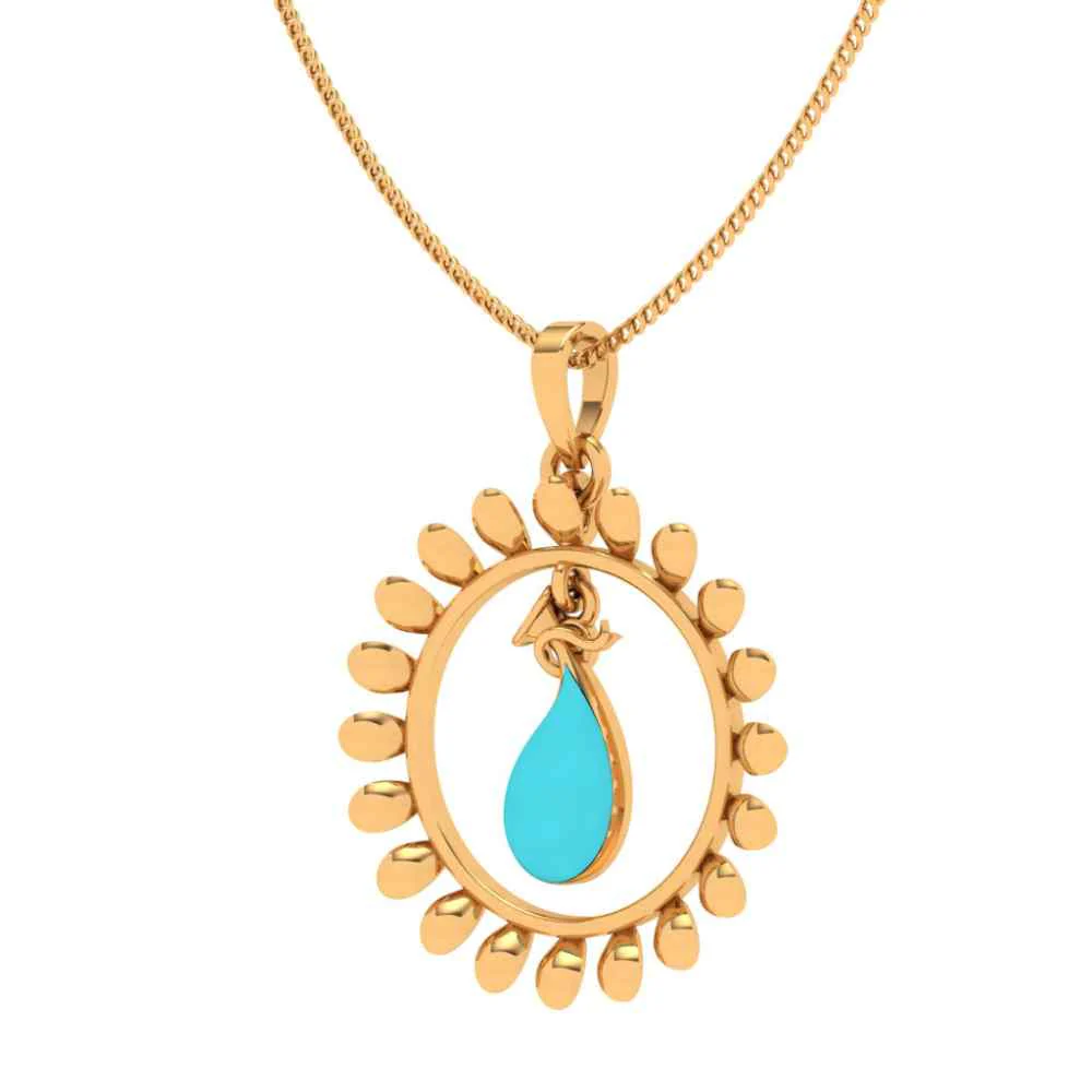 22k Sun Shaped Blue Stone Studded Gold Pendant - Image 5