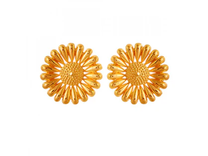 22k Sunflower Shaped Gold Stud Earrings