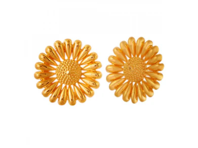 22k Sunflower Shaped Gold Stud Earrings - Image 2