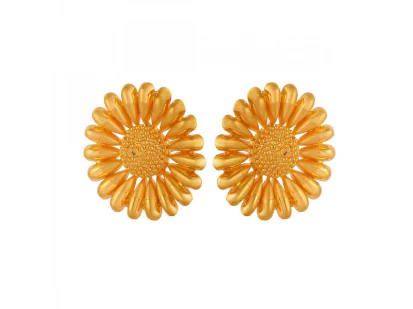 22k Sunflower Shaped Gold Stud Earrings - Image 3