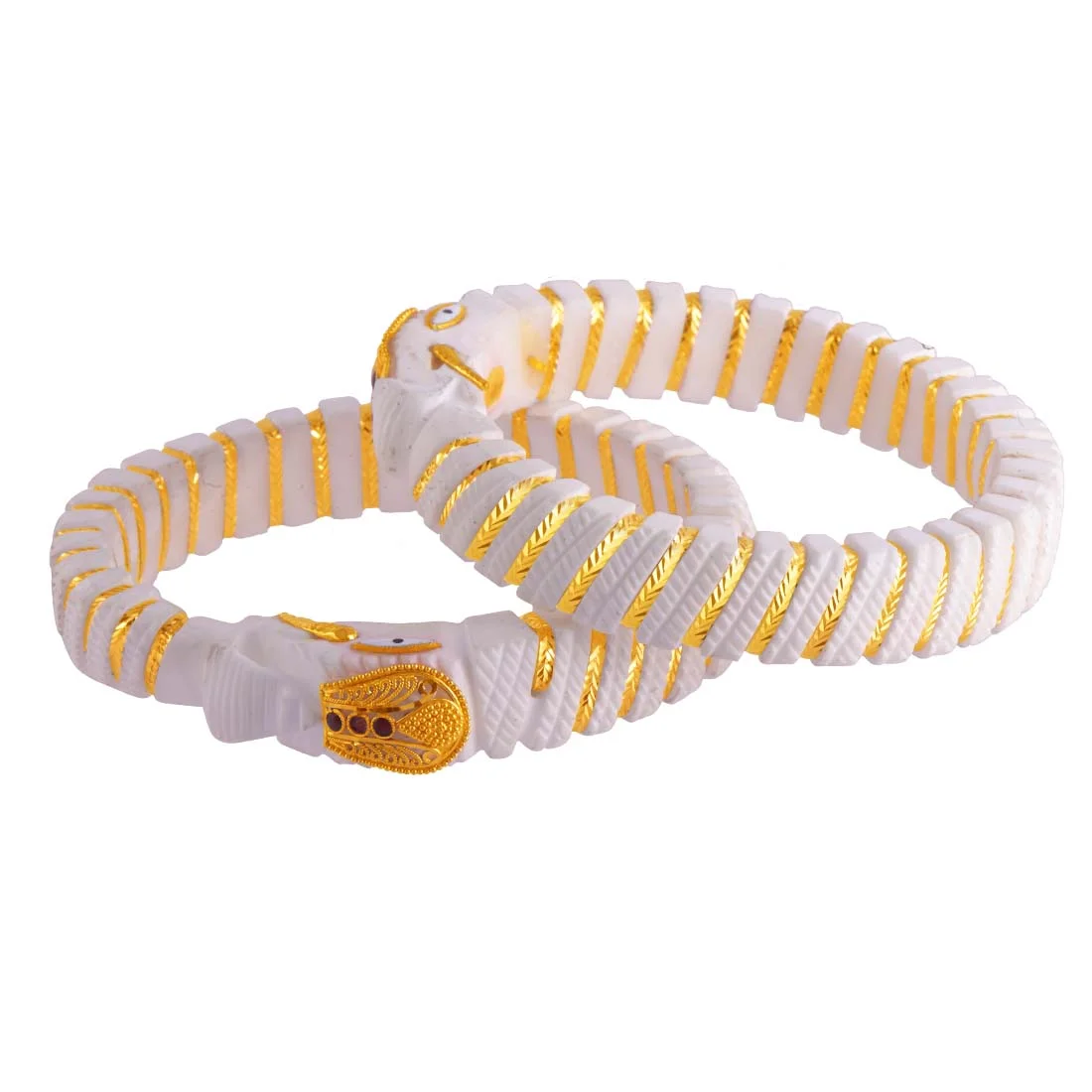 22K Traditional Bengali Shakha Bangles With Makara Motif And Gold Detailing For Women & Girls - Image 2