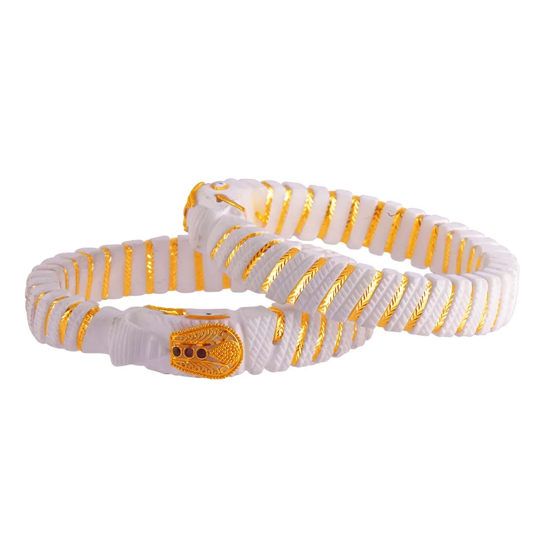22K Traditional Bengali Shakha Bangles With Makara Motif And Gold Detailing For Women & Girls - Image 4