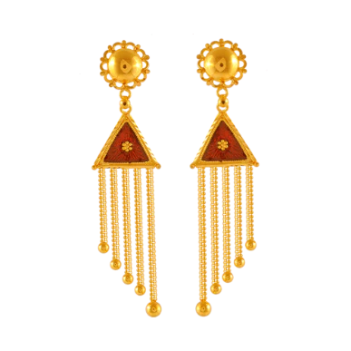 22k Triangle Shaped Gold Earrings With Beautiful Tassel