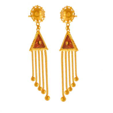 22k Triangle Shaped Gold Earrings With Beautiful Tassel - Image 2