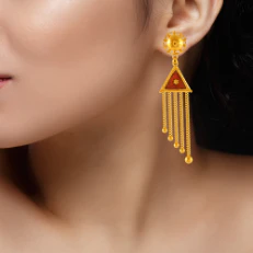 22k Triangle Shaped Gold Earrings With Beautiful Tassel - Image 3