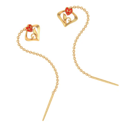 22k Ultra Sleek Red Stone Studded Yellow Gold Earring - Image 3