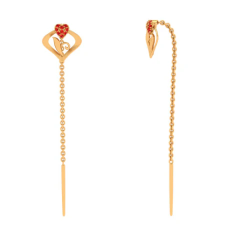 22k Ultra Sleek Red Stone Studded Yellow Gold Earring - Image 4