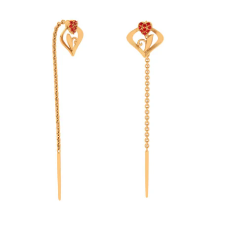 22k Ultra Sleek Red Stone Studded Yellow Gold Earring - Image 5