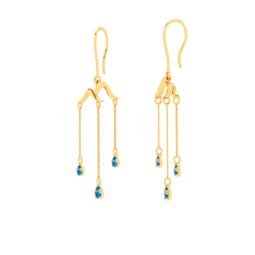 22k Unique Drop Earrings With Blue Stone From Goldlites Collection - Image 3