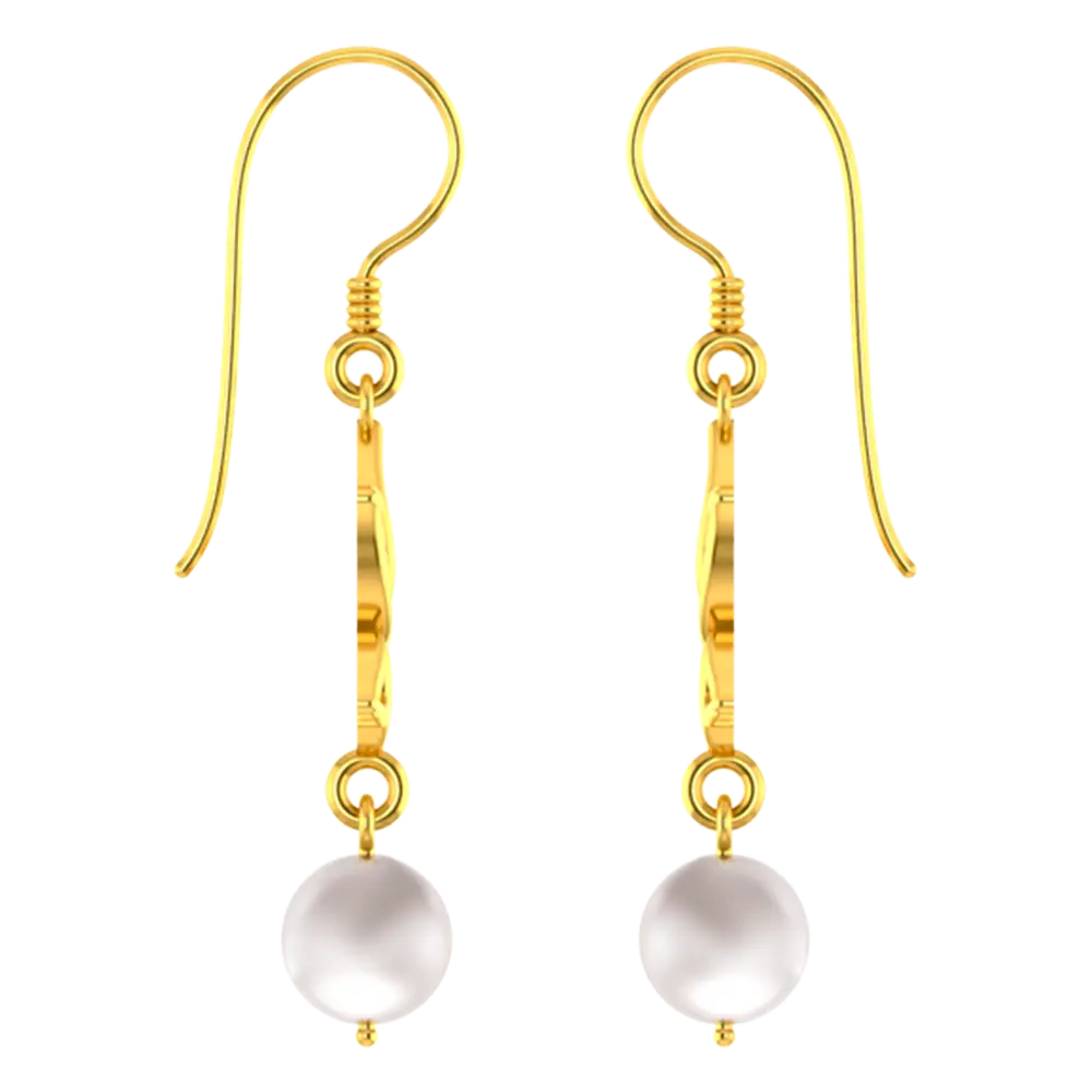 22k Unique Earrings With Gold Lotus Design And A Hanging Pearl - Image 5