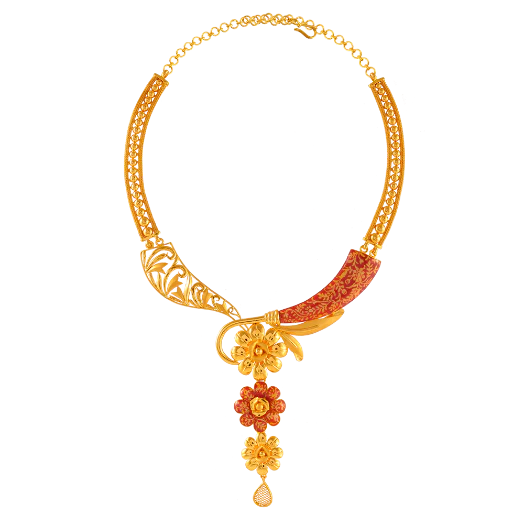22k Unique Gold Jewellery Set With Beautiful Floral Design - Image 2