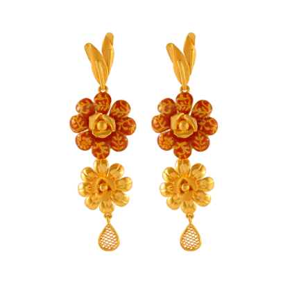 22k Unique Gold Jewellery Set With Beautiful Floral Design - Image 3