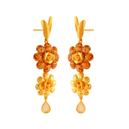 22k Unique Gold Jewellery Set With Beautiful Floral Design - Image 4