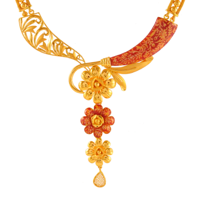 22k Unique Gold Jewellery Set With Beautiful Floral Design - Image 6