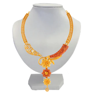 22k Unique Gold Jewellery Set With Beautiful Floral Design - Image 7