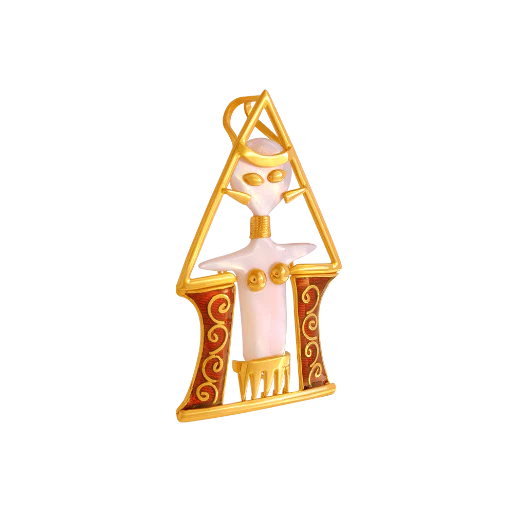 22k Unique Gold Pendant In The Shape Of A Tribal Figure Enhanced With Maroon Design - Image 2