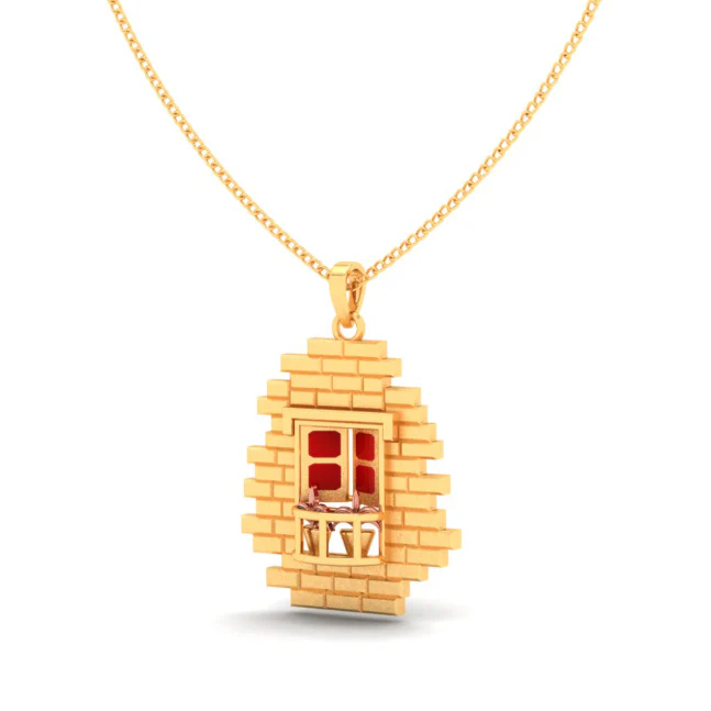 22k Unique Window Shaped Gold Pendant With Two Yellow Gold Plants From Online Exclusive - Image 5