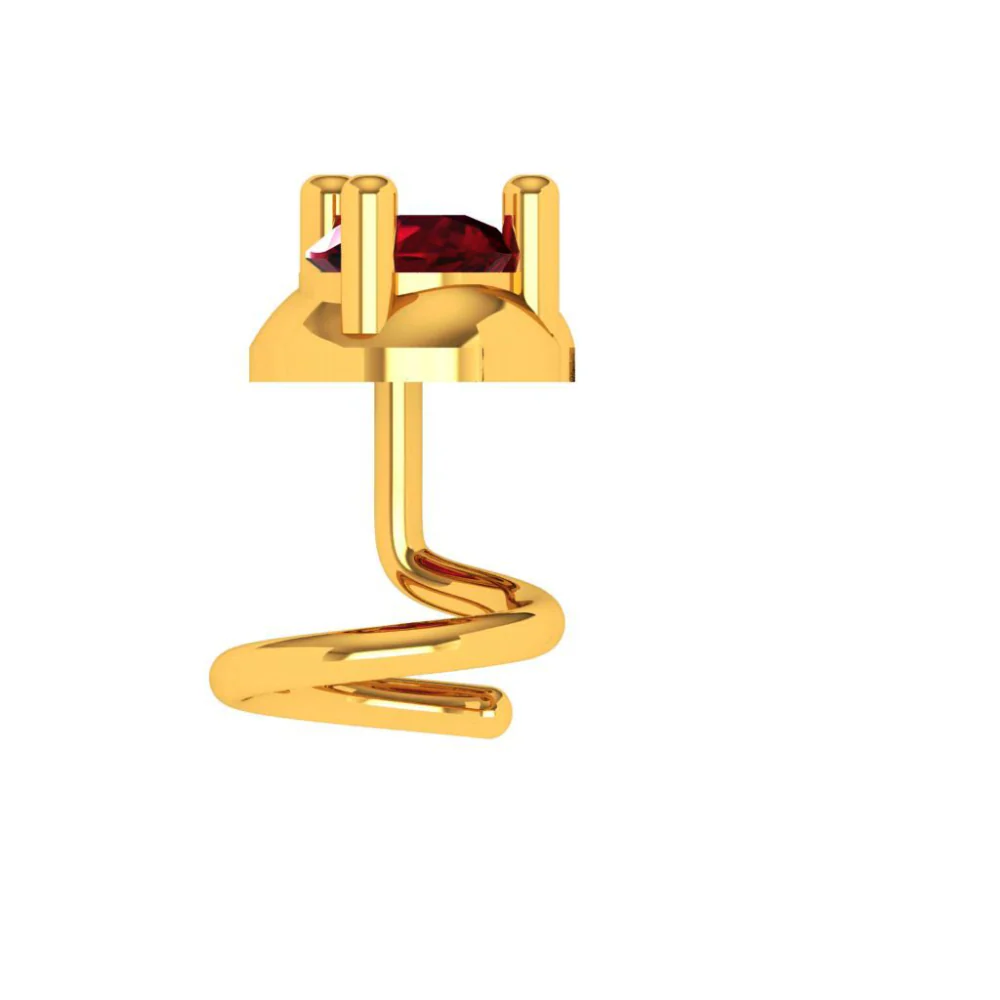 22k Yellow Gold Pink Stone Motif Nose Pin For Ladies - Image 2