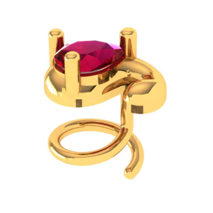 22k Yellow Gold Pink Stone Motif Nose Pin For Ladies - Image 6
